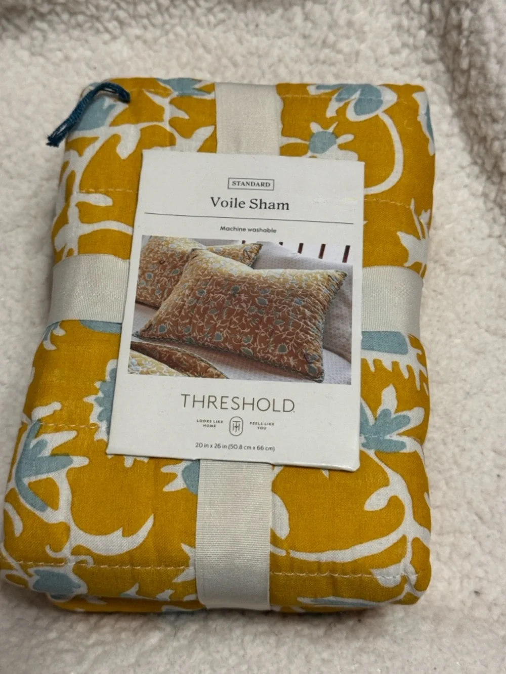 Target Yellow‎ Floral Quilted Pillow Sham with Light Blue Accents (1 Sham)